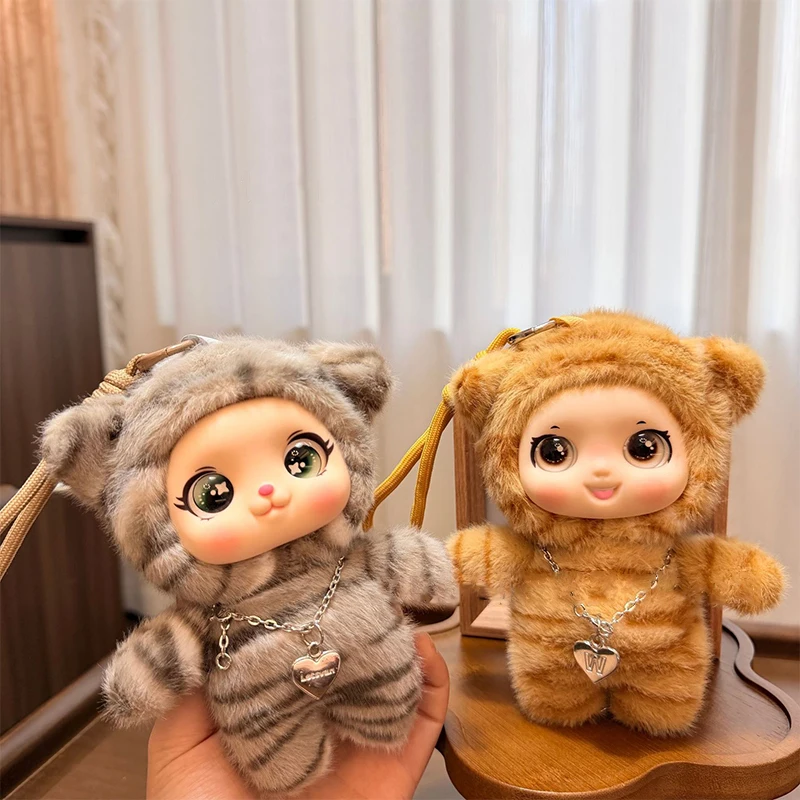 SXH Boneca de Pelúcia com Rosto de Vinil de Olhos Grandes da Série Leopardo de Desenho Animado Fofo, Pingente para Decoração de Mochila, Presentes