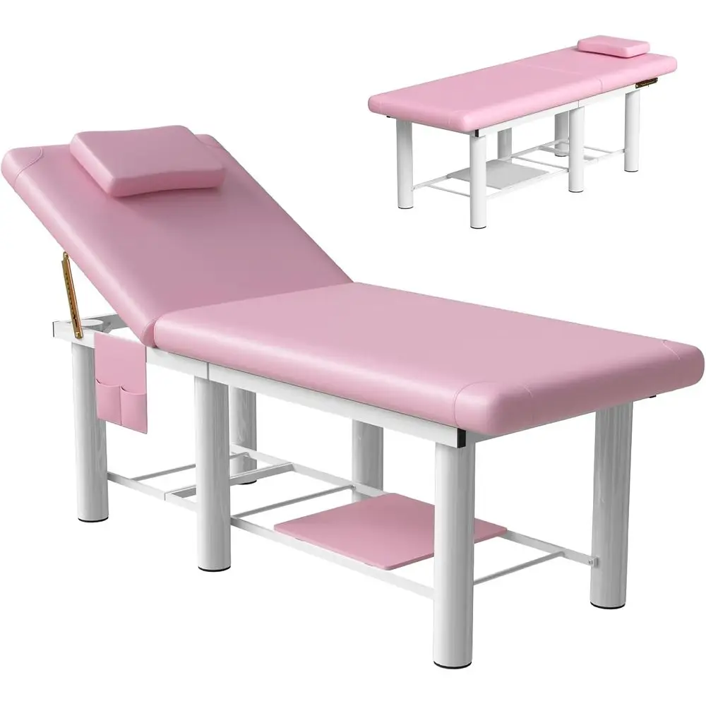 

6-Leg Adjustable Massage Bed with 30° Backrest, Heavy Duty for Spa, Therapy, Beauty, and Tattoos (Pink)