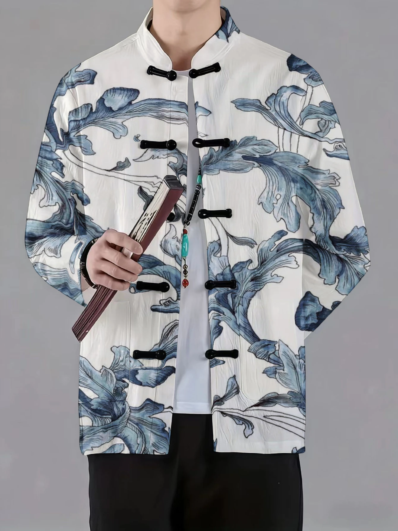 Men Men Mandarin Collar Frog Button Jacket Paisley Floral Star Ink Art Print Traditional Outerwear - Aliexpress Deal