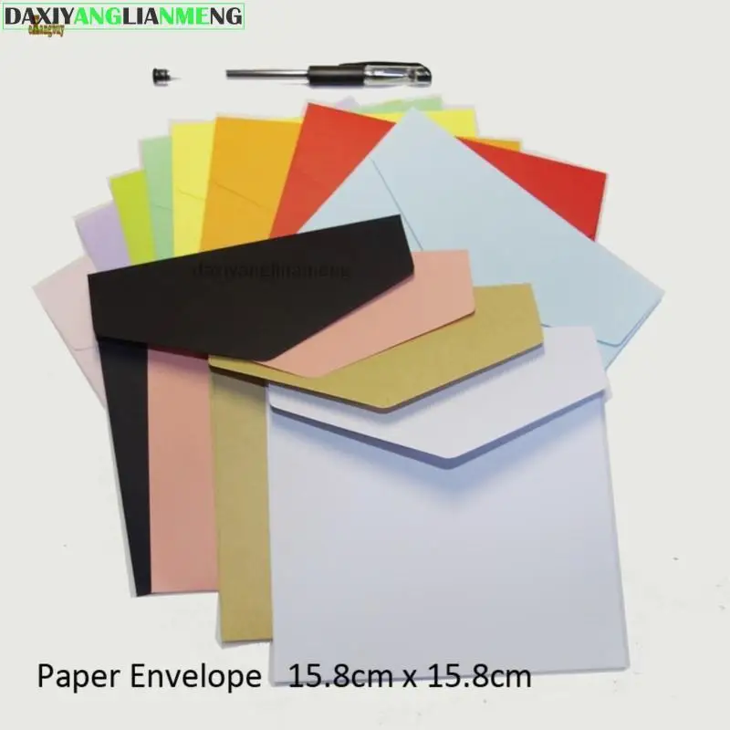 50PCS/LOT 15.8/12.7 /10 Square Kraft Multicolor Ordinary Invitation Paper Decorative Wedding Envelope Wholesale fast shipping