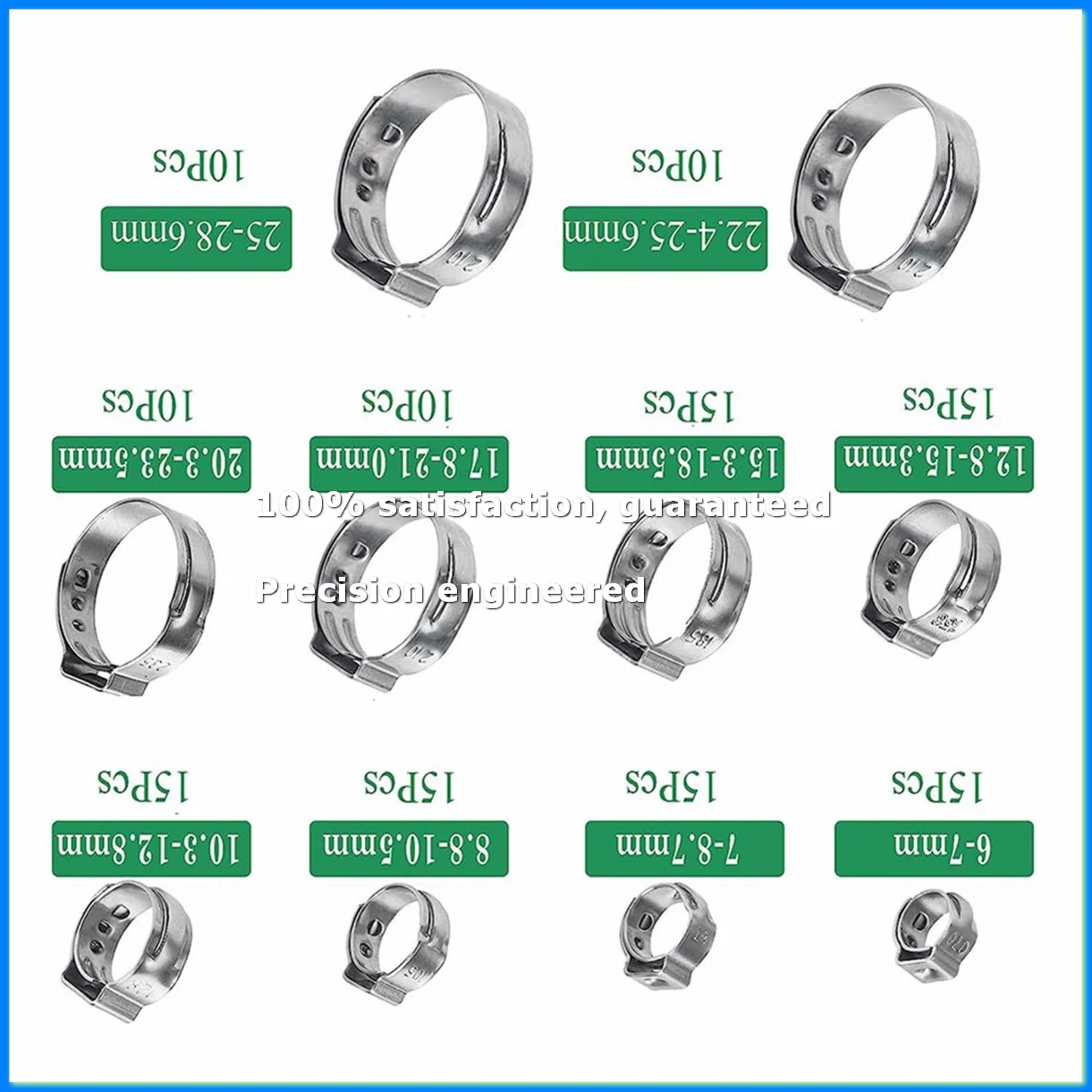 131PCS Single Ear Hose Clamps, Stainless Steel PEX Clamps, Stepless Clamps for Pipe Fittings, Compression Ring Clamps-A28R