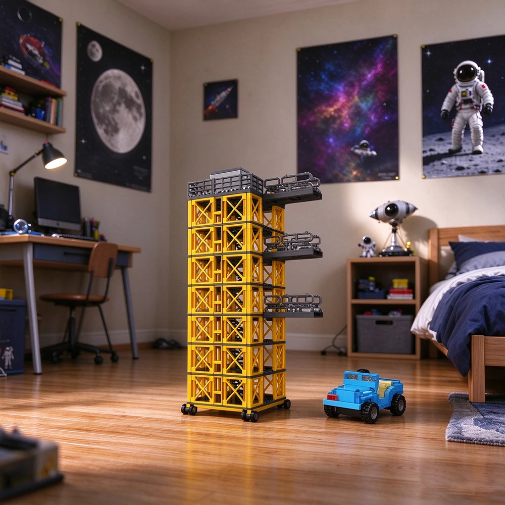 New In Stock MOC Rocket Launch Tower Model with Moon Adventure Theme Standard Small Building Blocks Set Display Gift for Family