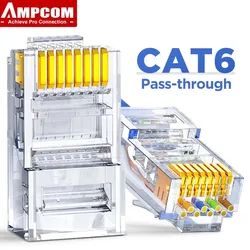 AMPCOM RJ45 Connector Pass Through CAT6 CAT5E Modular Plug Network Ends UTP 3U 50u Gold Plated 8P8C Crimp End for Ethernet Cable
