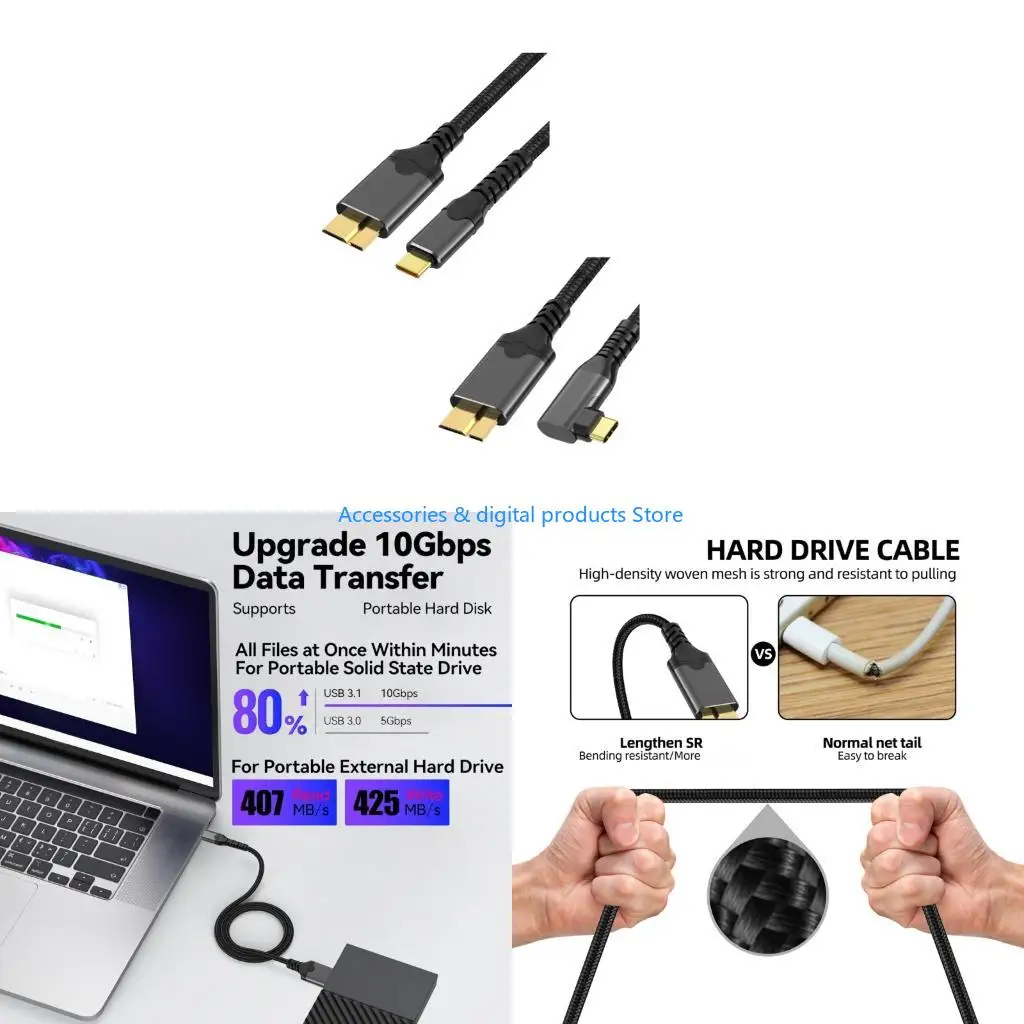 77JD Backup Transfer Cable, USB C to MicroB Storage Link with USB 3.1 10Gbps Support for Daily File Use Needs Daily