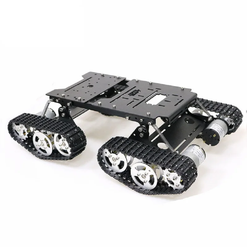 4WD Robot Tank Chassis Kit Black Chassis Shock Absorbing + 4pcs 12V 300RPM Motors with Encoder