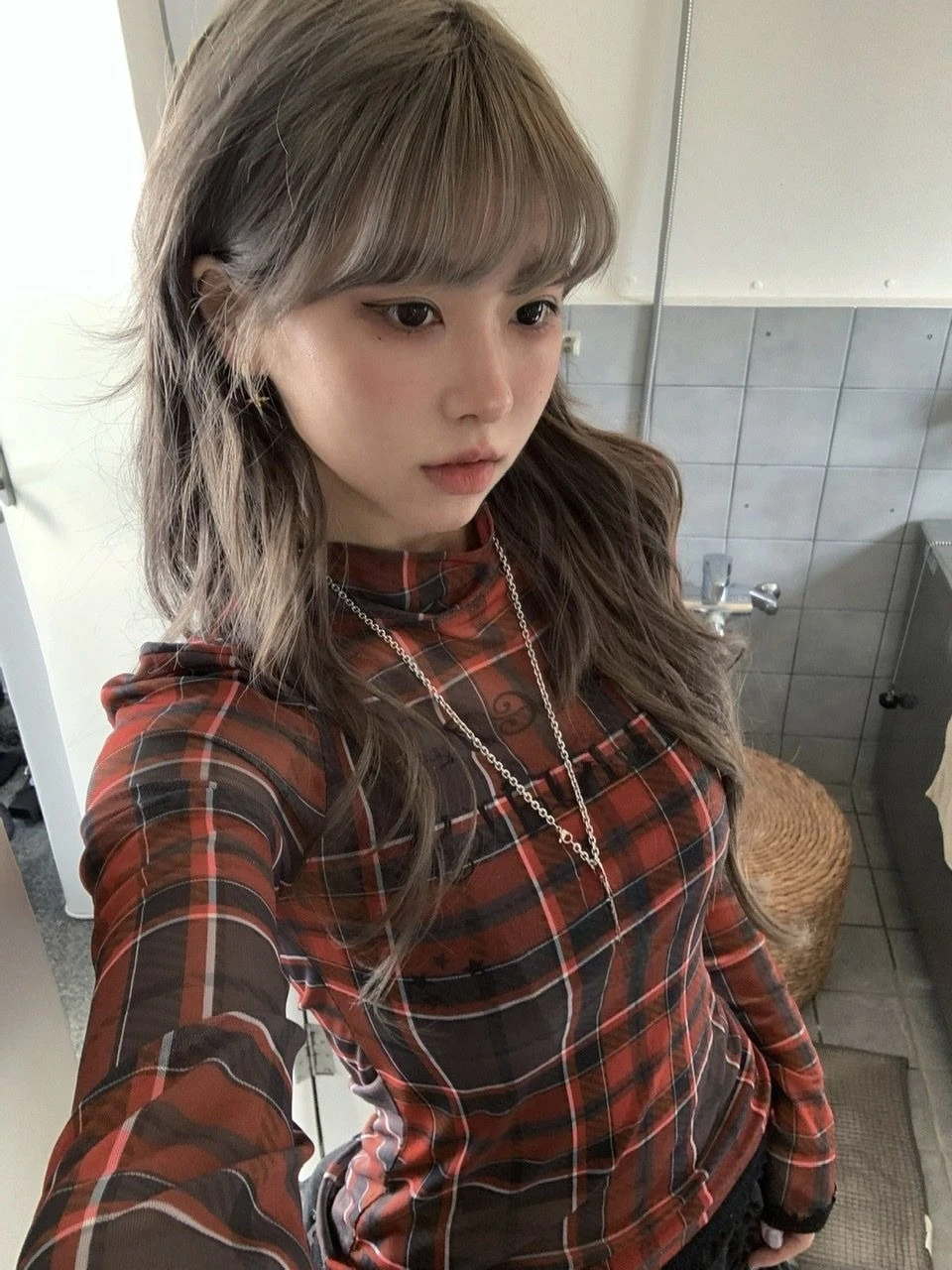 Y2k Japanese Long Sleeve T-Shirt Harajuku Slash Neck Tops American Vintage Grid Print Casual Gothic Autumn Tees Women Clothing