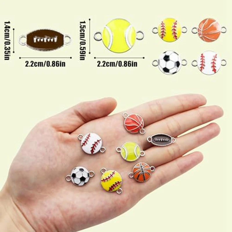 Breloques de sport en émail pour bracelets, collier, boucles d'oreilles, bricolage, baseball, basket-ball, football, bijoux exécutifs, 70 pièces