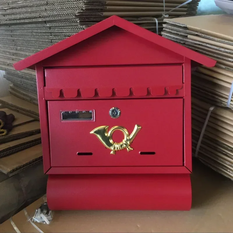 Outdoor Metal Retro Rustic Mailbox Home Office Newspaper Magazine Letter Box Wall Mounted Lockable Post Box Rustproof Drop Box