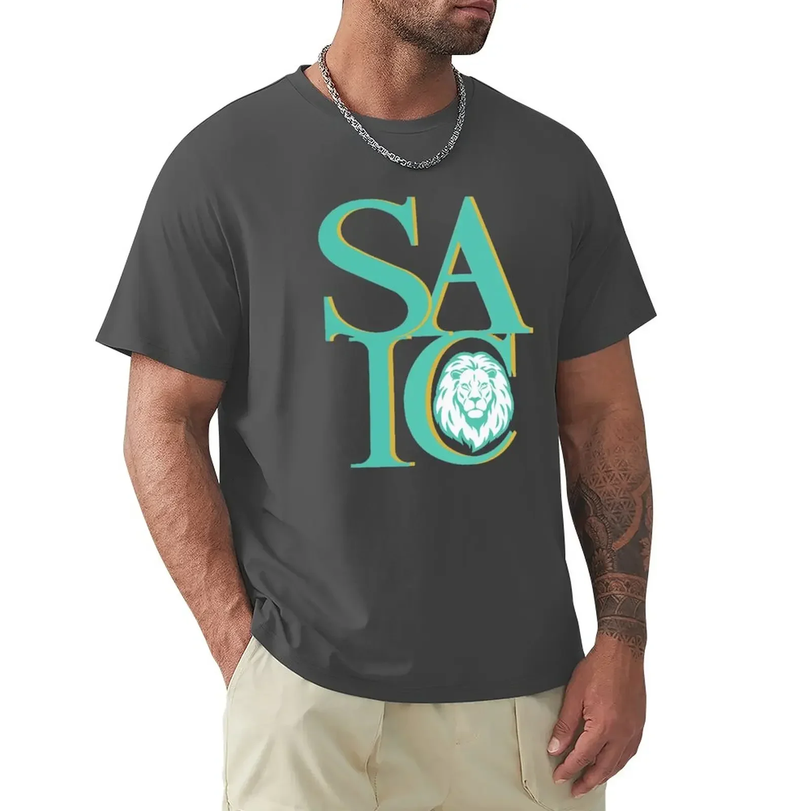 School of the Art Institute  Chicago Teal Lion T-Shirt anime plus size tops vintage mens workout shirts