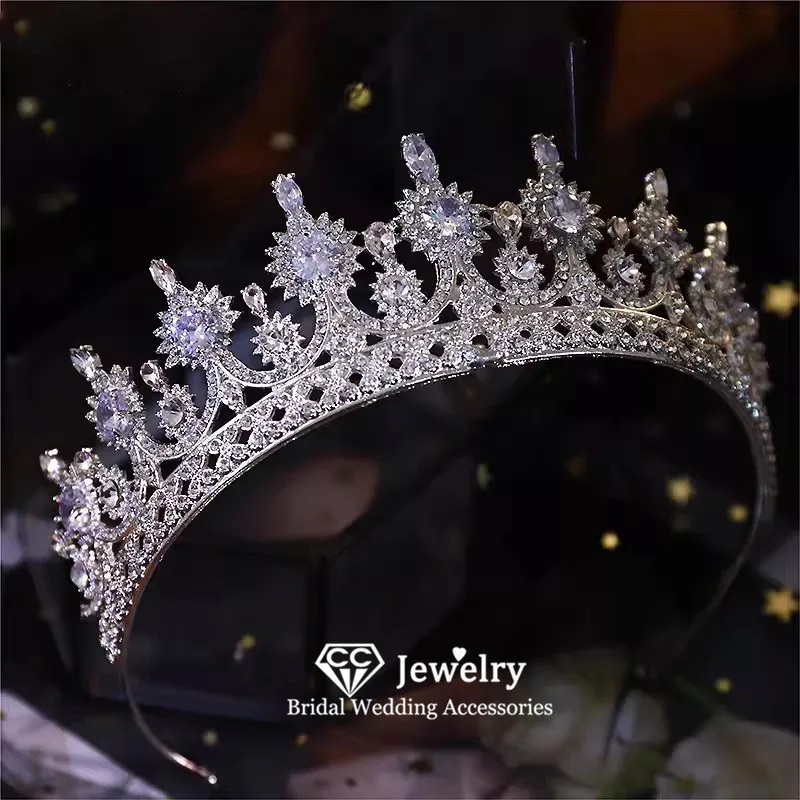 

CC хрустальные диадемы женские аксессуары свадебные повязки на голову обручальные украшения для волос свадебный головной убор в форме цветка винтажная корона HS33