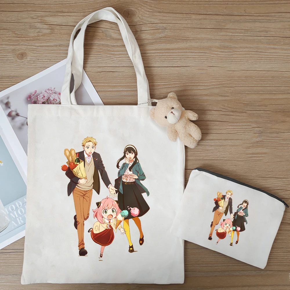 

kawaii SPY FAMILY Bond Forger Loid Anya Storage canvas bag Anime figure three piece set reuse thicken Wear-resistant tote bag