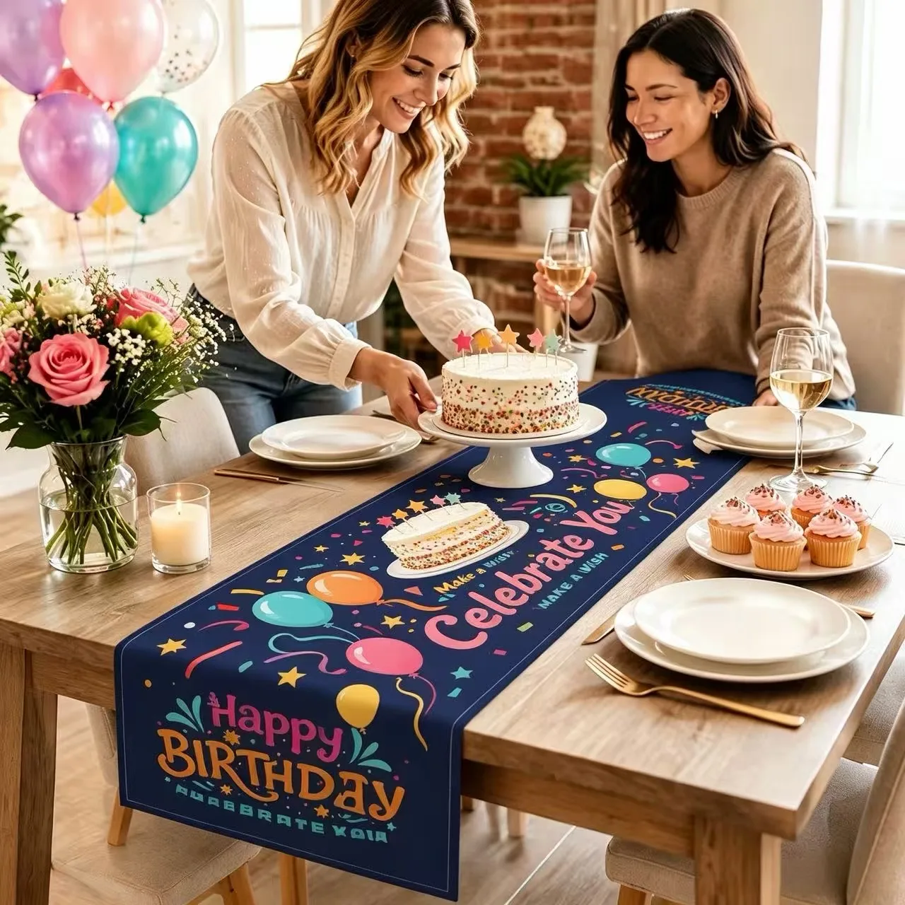 Custom Birthday Table Runner Personalized Name Age Photo Party Table Decoration Happy Birthday Table Decor Banner