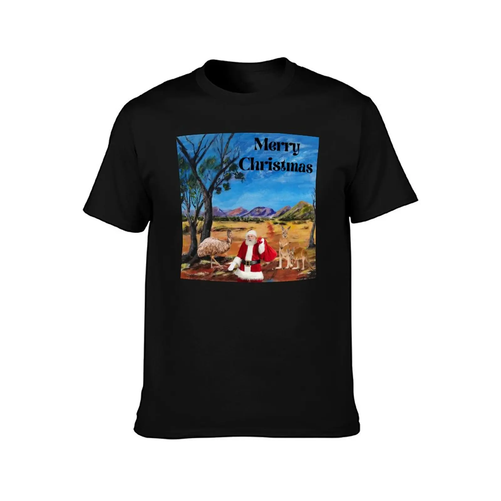 Merry Christmas Australian Style - Original Art Christmas Design with Santa, Kangaroo and Emu T-Shirt