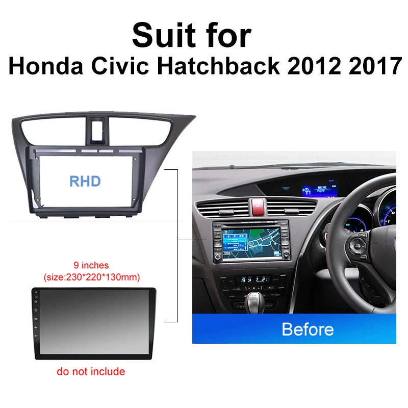 For Honda 2012-2017 Civic 9inch 2DIN Car Radio DVD Multimedia Harness Dashboard Navigation Cable Adapter Frame Panel