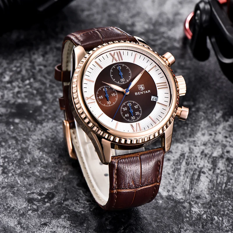 

BENYAR Men Watch Fashion Sport Quartz Watch For Men Wristwatch Top Brand Luxury Leather Watches Men Relogio Masculino