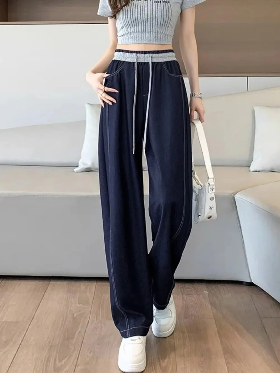 

Wide Leg Pants None Stretch Womens Summer Lightweight Soft Drawstrings Adjustable Flowy Spandex Sweet Outdoor Kawaii Trousers OL