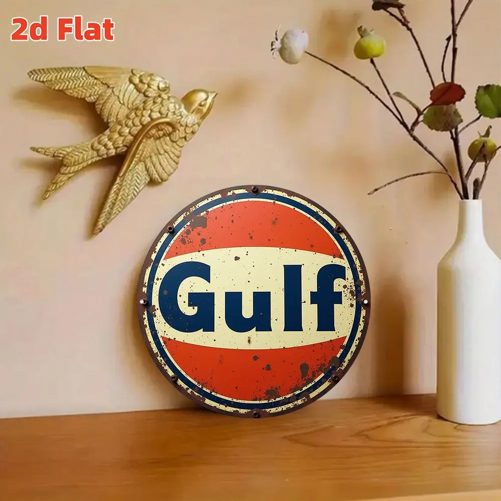 [مسطح [مسطح] لافتة ألومنيوم بشعار سيارة الخليج العتيق - ديكور فني جداري داخلي/خارجي متين للمنزل، البار، المقهى، المرآب - ريفي