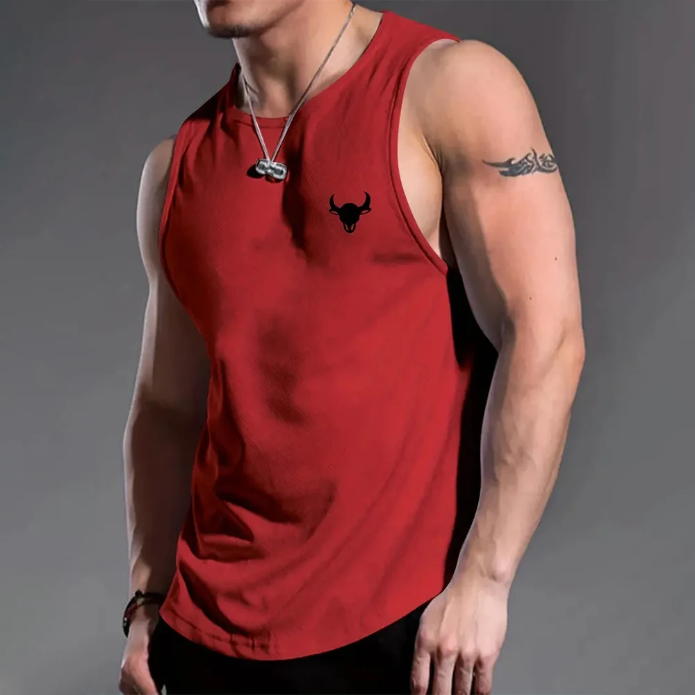 Fashion Men\'s Sleeveless T-Shirt Summer Braces Clothes bull head Print Outdoor Casual Man Gym Clothing O Neck Pullover Sportwear