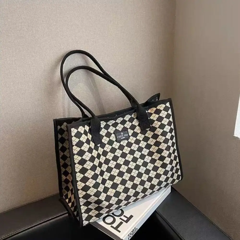 Sacola com padrão de diamante para mulheres, lona capital grande, alta qualidade, crossbody, bolsa de ombro, bolsas femininas