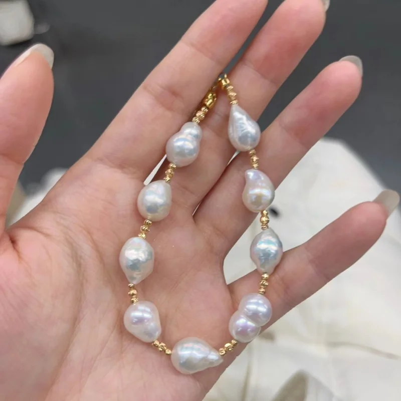 Natural freshwater baroque pearl bracelet with exquisite sterling silver heart-shaped extension chain