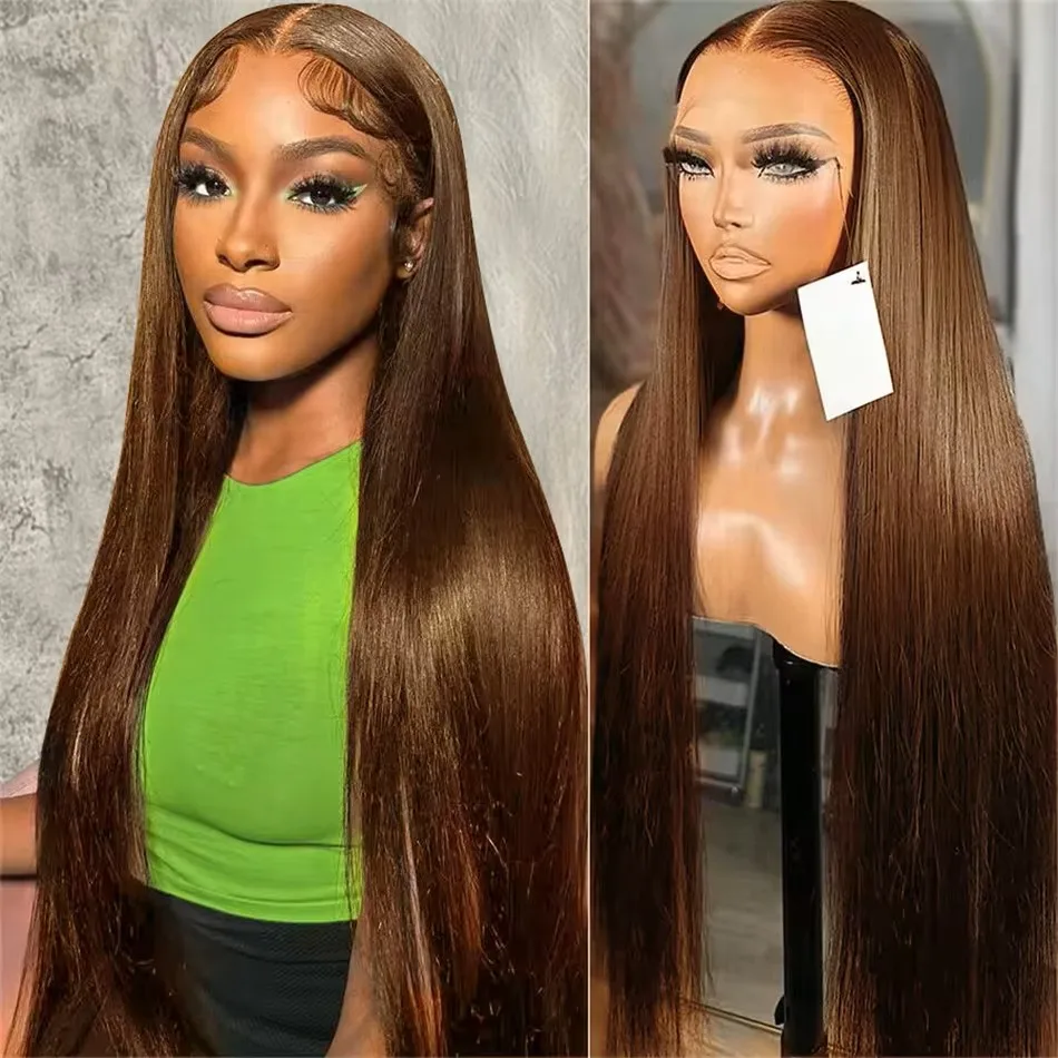 

200 Density Chocolate Brown straight Wigs Human Hair 13x4 13x6 HD Lace Front Human Hair Wig 30 40 Inches Lace Frontal Wig