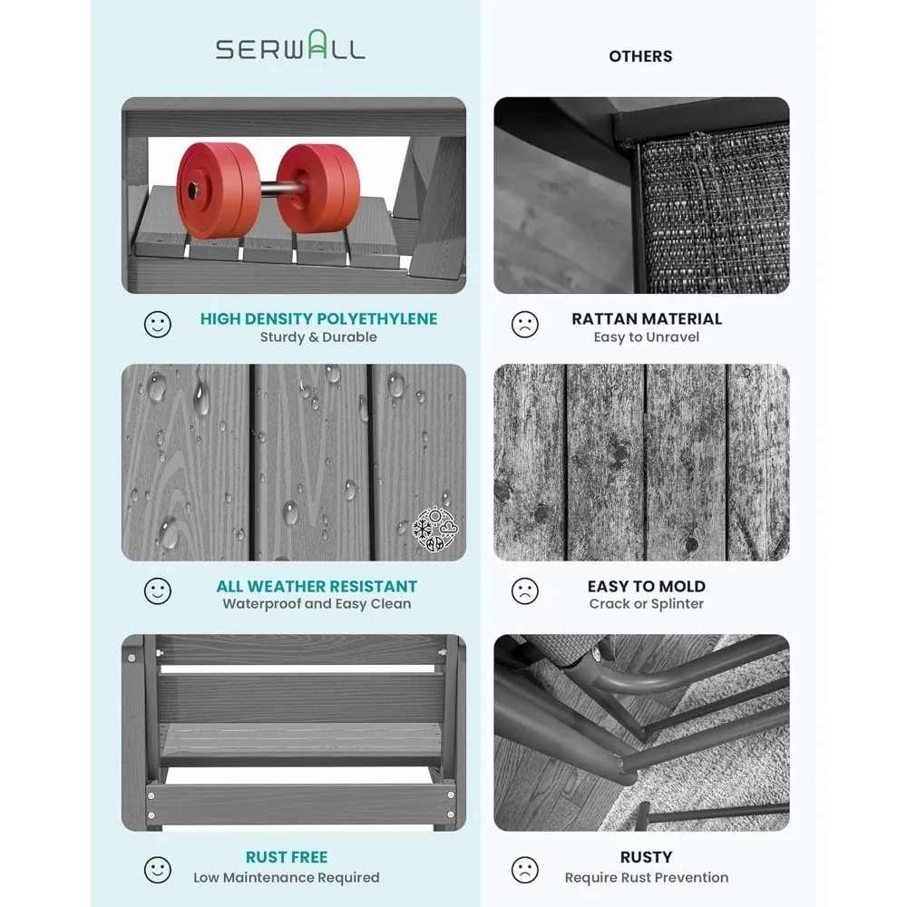 ชุดโต๊ะรับประทานอาหาร HDPE กลางแจ้ง ชุดโต๊ะรับประทานอาหารกลางแจ้ง 7 ชิ้นพร้อมโต๊ะตัดรูร่มและเก้าอี้ 6 ตัว สีเทา