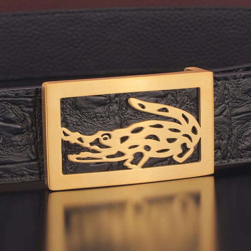 Cinturón de piel de vaca con hebilla de acero para hombre, cinturón de marca de lujo, cuero de grano completo, informal, alta calidad