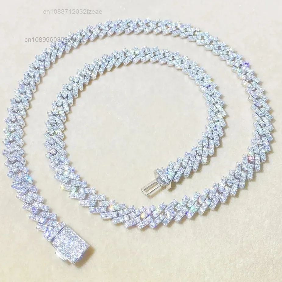 

High Quality 925 Silver 14K White Gold Necklace Chain VVS Moissanite Diamond & Iced Out Hip Hop Style Cuban Chain IGI Certified