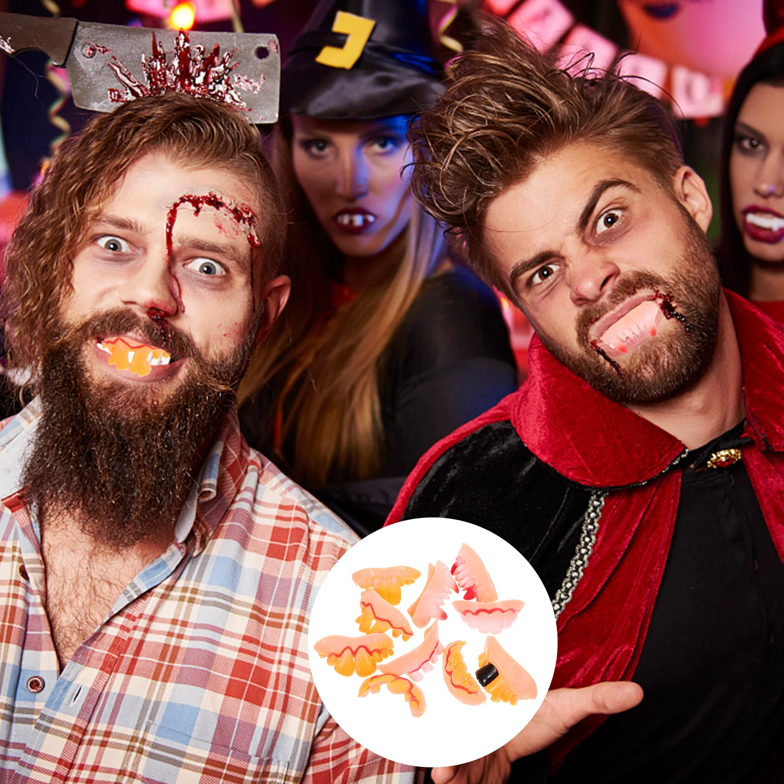 

10pcs funny Rubber Halloween Teeth Scary Fake Dentures For Cosplay Party Ugly Costumes Adults Spooky Props Supplies