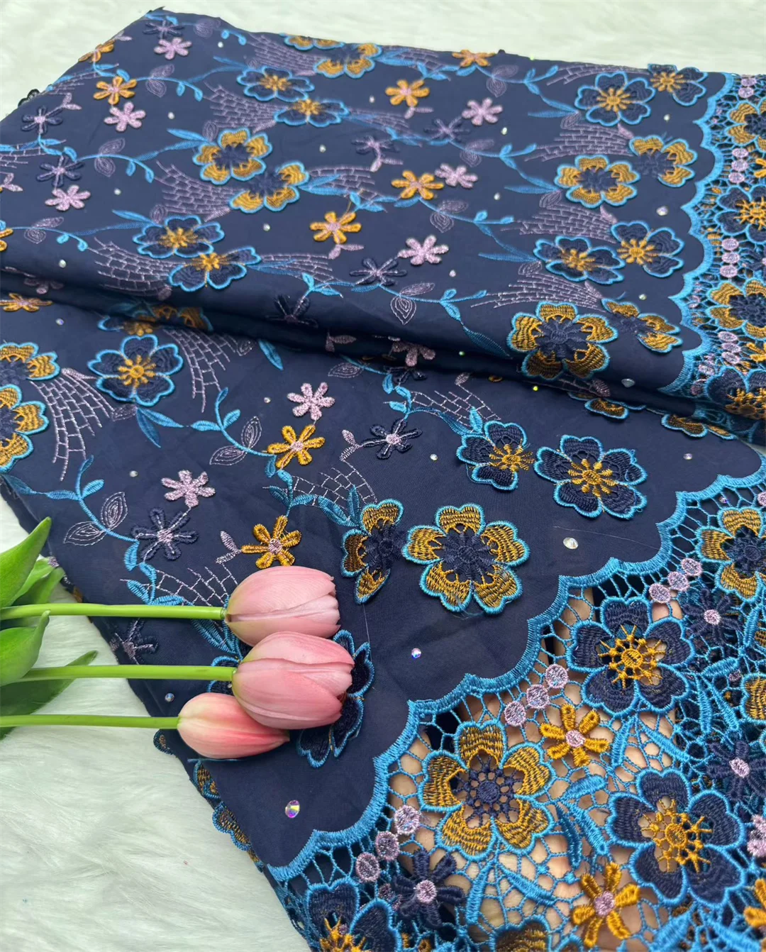 

Swiss Voile Lace In Switzerland With 3D Flower Applique Stones 2026 Super Quality African Lace Fabric For Wedding Lace Dress