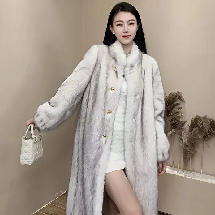 مصمم السيدات منتصف طول معطف الفراء ملابس خارجية عصرية عصرية المليونير معركة درع نمط المرأة معطف طويل #6