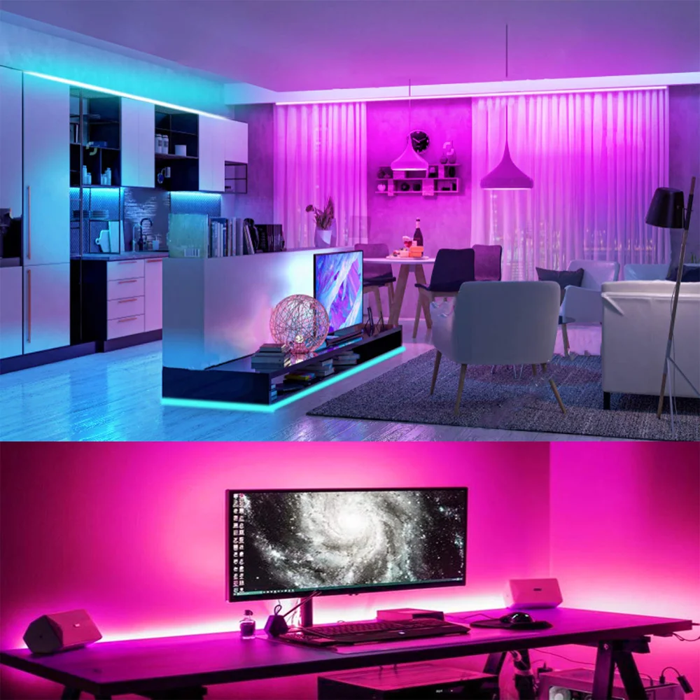 أضواء شريط LED USB مع 24 مفتاحًا للتحكم عن بعد RGB أضواء شريط LED مرنة متغيرة الألوان، إضاءة خلفية للتلفاز، غرفة النوم، المكتب، الكمبيوتر الشخصي،