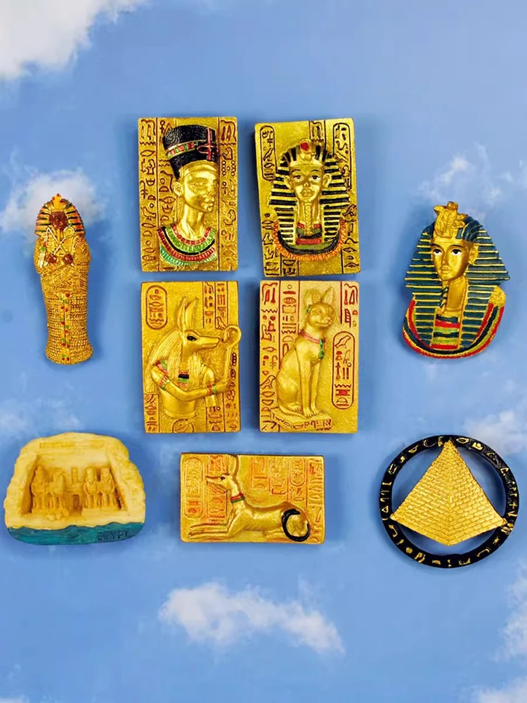 3D Magnetic Refrigerator Sticker Resin Crafts Pyramid Pharaoh Queen Mummy Anubis God Baste Refrigerator Sticker Home Decoration