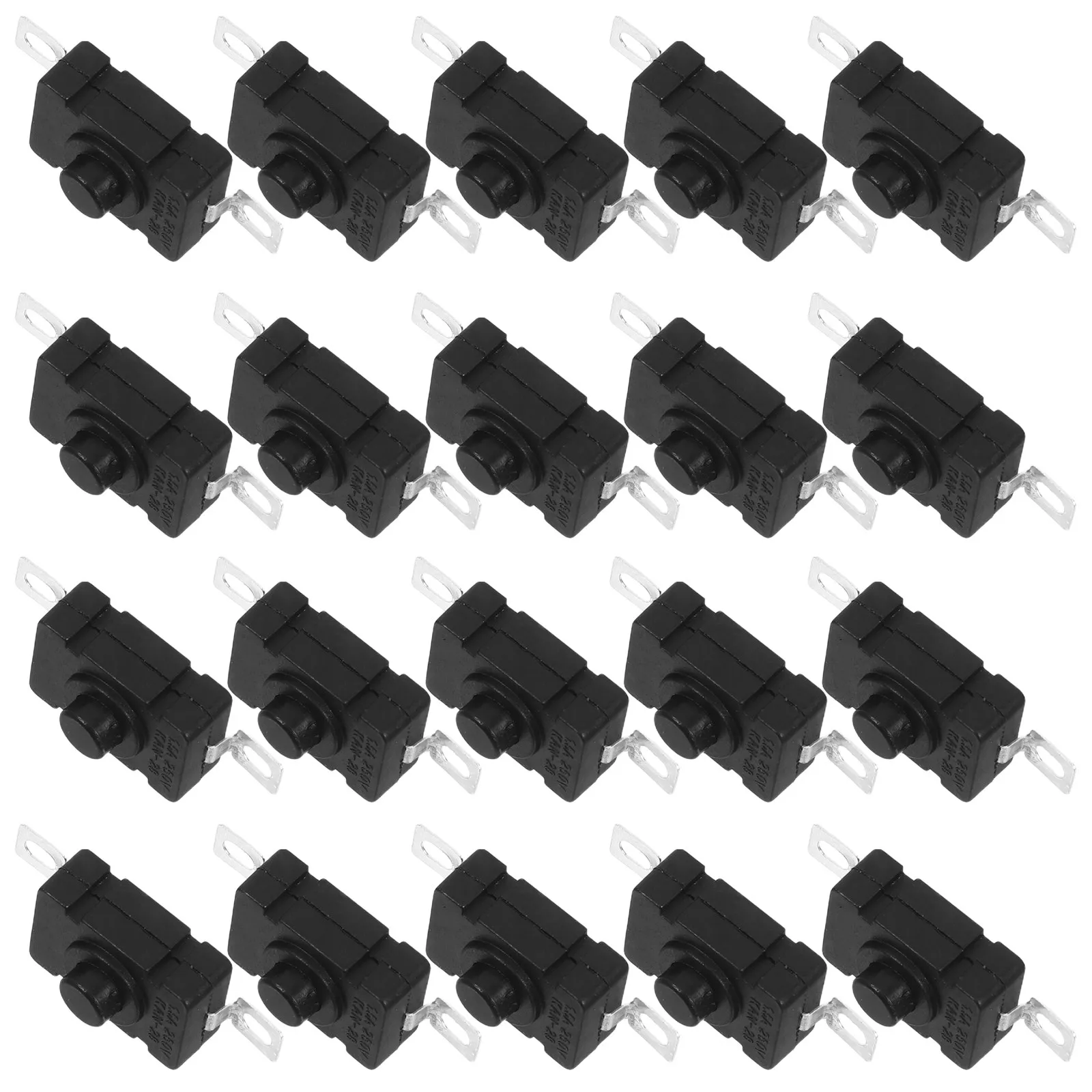 20Pcs Battery Box Switch with Wired Leads Self-Locking Spst Latching Push Button 2-Terminal on Off Power Control for Flashlight