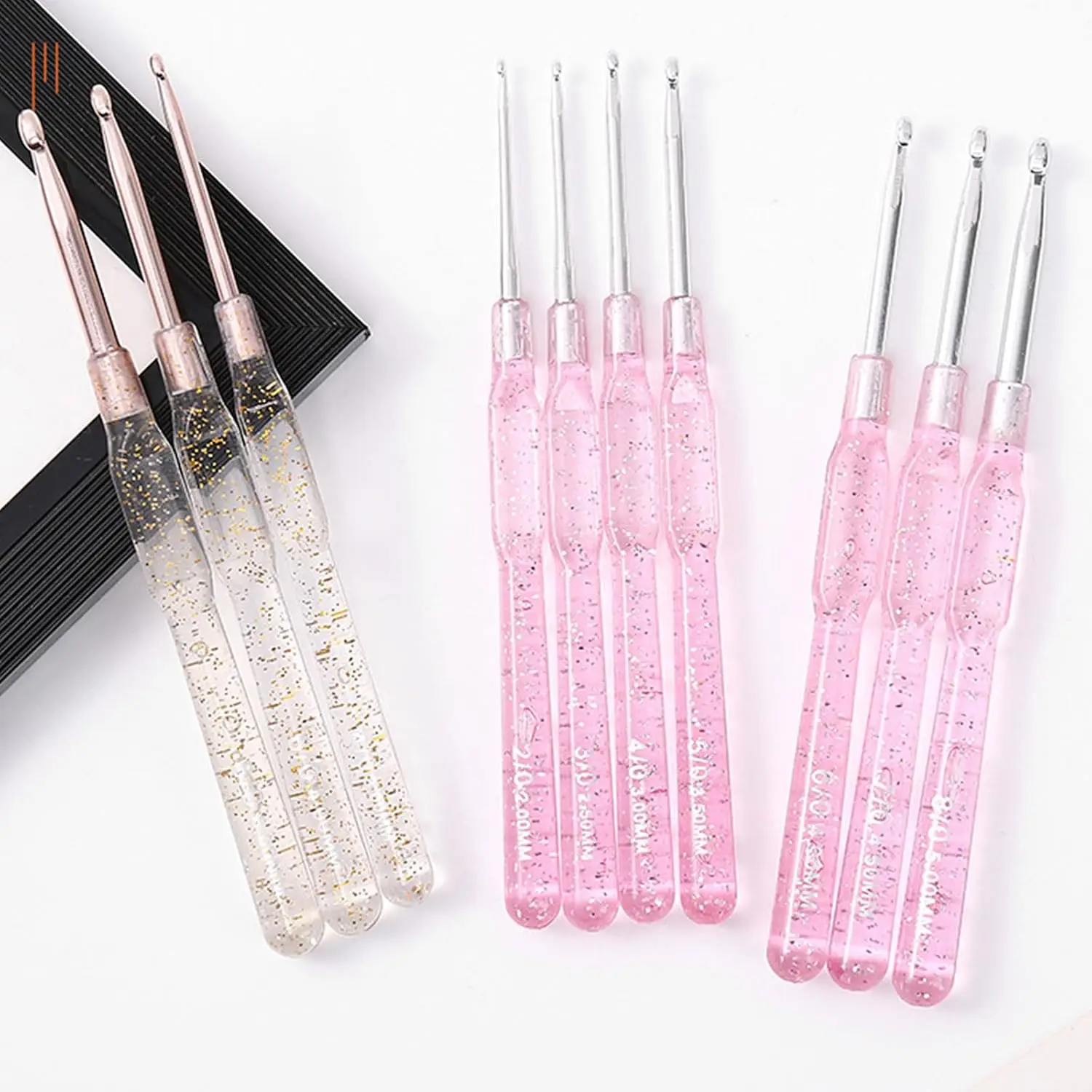 Glitter Resin Handle Metal Crochet Hook Set  2 To 5 MM Ergonomic Designs for Comfortable Grip Reduced Hand Fatigue Multiple Size