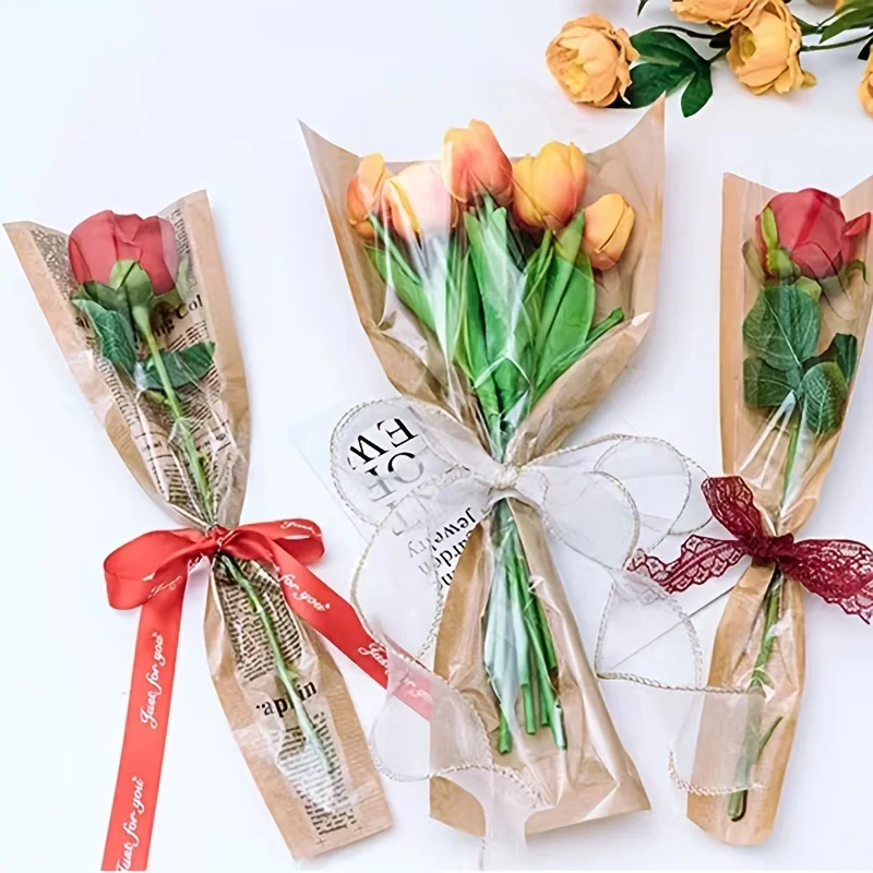 5pcs/bag Kraft paper flower packaging paper, simple bouquet packaging bag