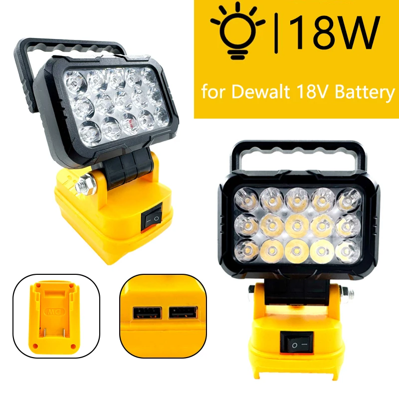 

18W Cordless LED Work Light for Dewalt 18V Battery with Two USBCharging Port Light for Emergency Workshop Garage Outdoor Camping
