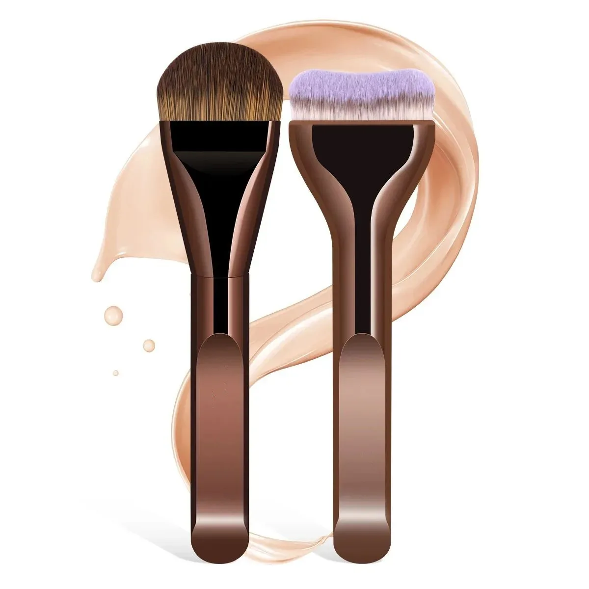 Neue 2-teilige professionelle Foundation-Make-up-Pinsel mit weichem, dichtem Haar zum Verblenden von flüssigem, cremefarbenem, makellosem Puder-Make-up, Beauty-Tools