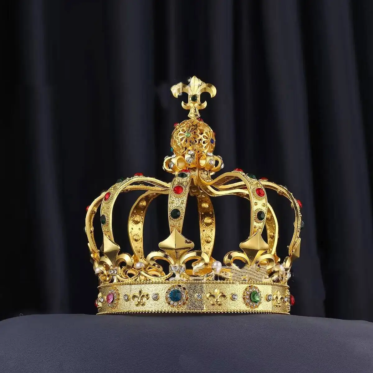 

Королевские маленькие королевские диадемы для мужчин, золотой хрустальный жемчуг, средневековая корона для королевы, женский конкурс, диадема, Хэллоуин, косплей, вечерние головные уборы