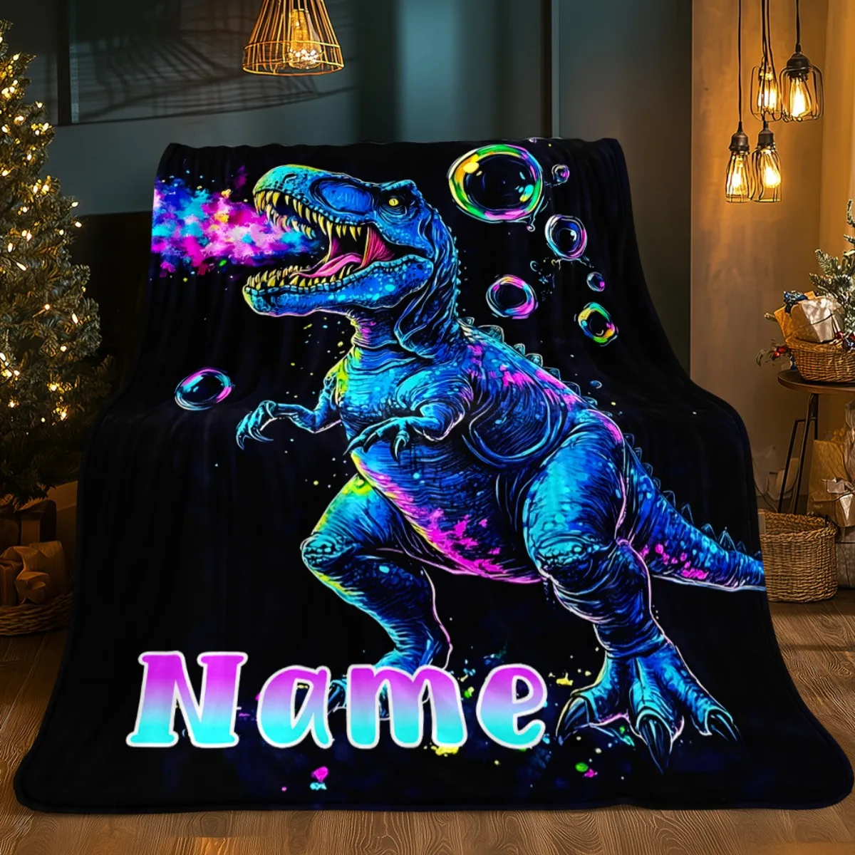 بطانية فقاعات ديناصور ذات اسم شخصي، ناعمة، مناسبة للأسرة والأرائك والسفر والتخييم وجميع المواسم والمهرجانات والهدايا المنزلية الجديدة #4