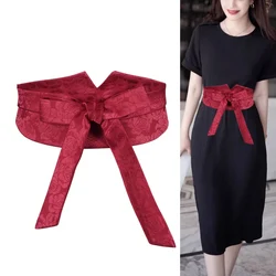 Brocade Wide Waist Belt for Women Self Tied Wrap Around Obi Waist Band Cinch Boho Belt Ladies Female Luxury Brand Dress Belts