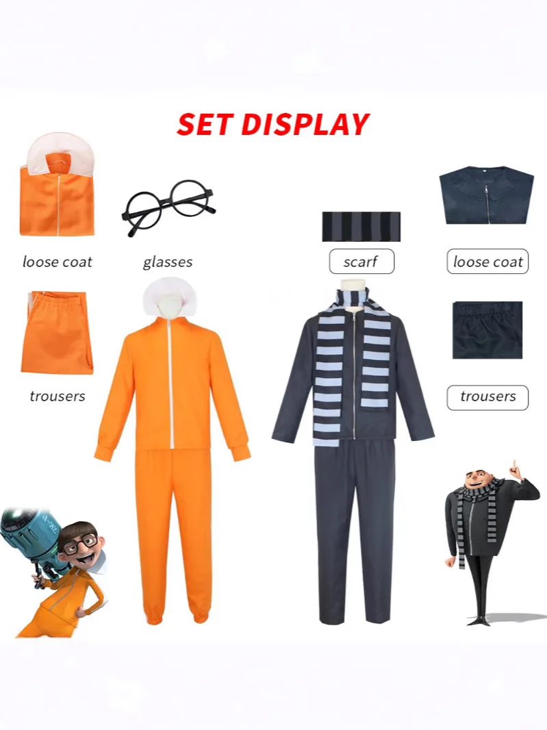 Movie Vector Cosplay Costume Orange Jakect Pant Glasses Outfits Set Halloween Fancy Suit Party Suit