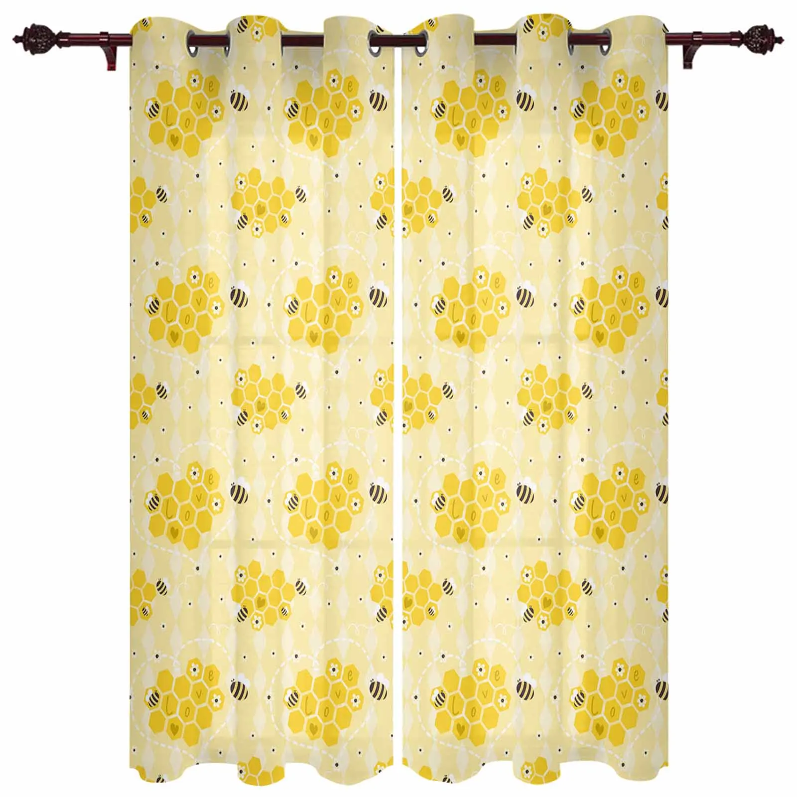 Bee Hive Yellow Flowers Window Curtains for Living Room Luxury Bedroom Curtains Coffee Dining Room Drapes