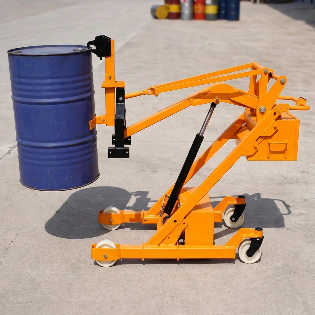 Curving Arm Oil Drum Lifter 500KG 400KG 300KG Battery Oil Barrel Lifting Crane Trolley Industrial Handling 1500mm 1400mm 1350mm