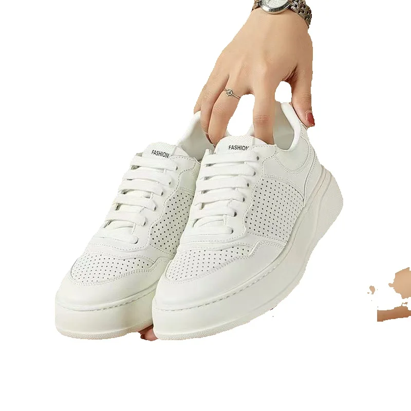 Genuine Leather Breathable Skateboarding Shoes For Men White_voghion.com