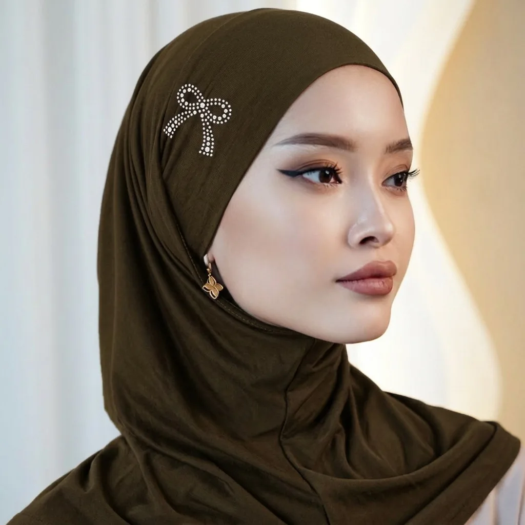 

New hot-selling women's solid color bow hot diamond hat women's headscarf