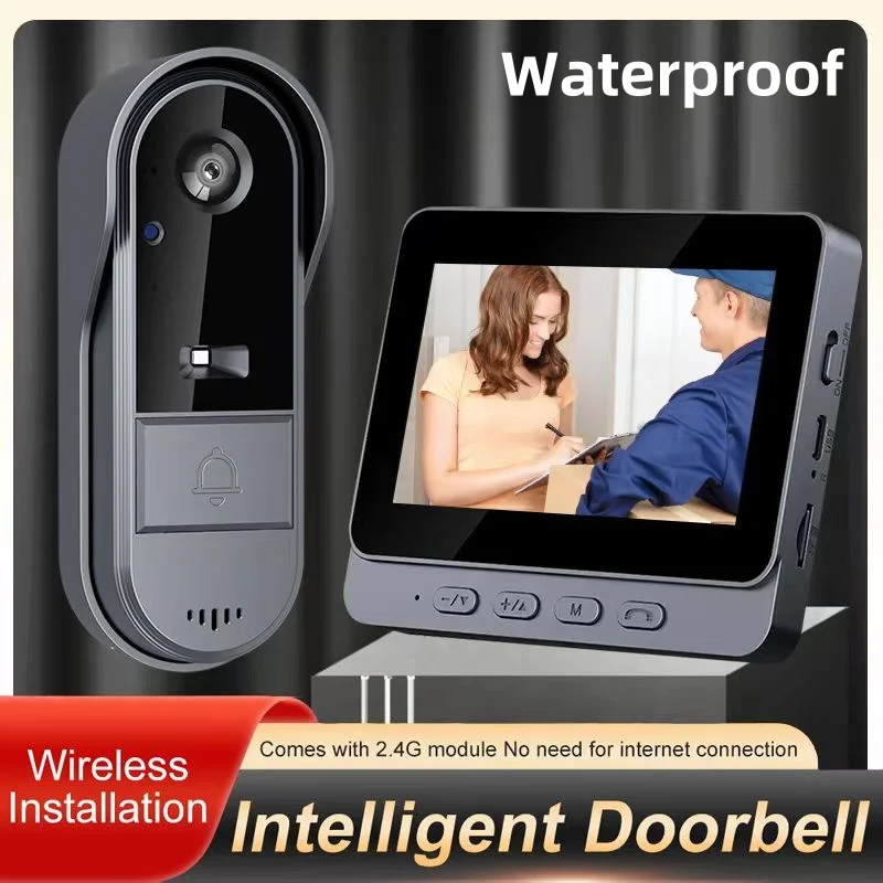 Wireless Waterproof Visual Doorbell IR Night Vision Door Bell HD 4.3inch IPS Screen Doorbell Camera 2.4G For Home Apartment