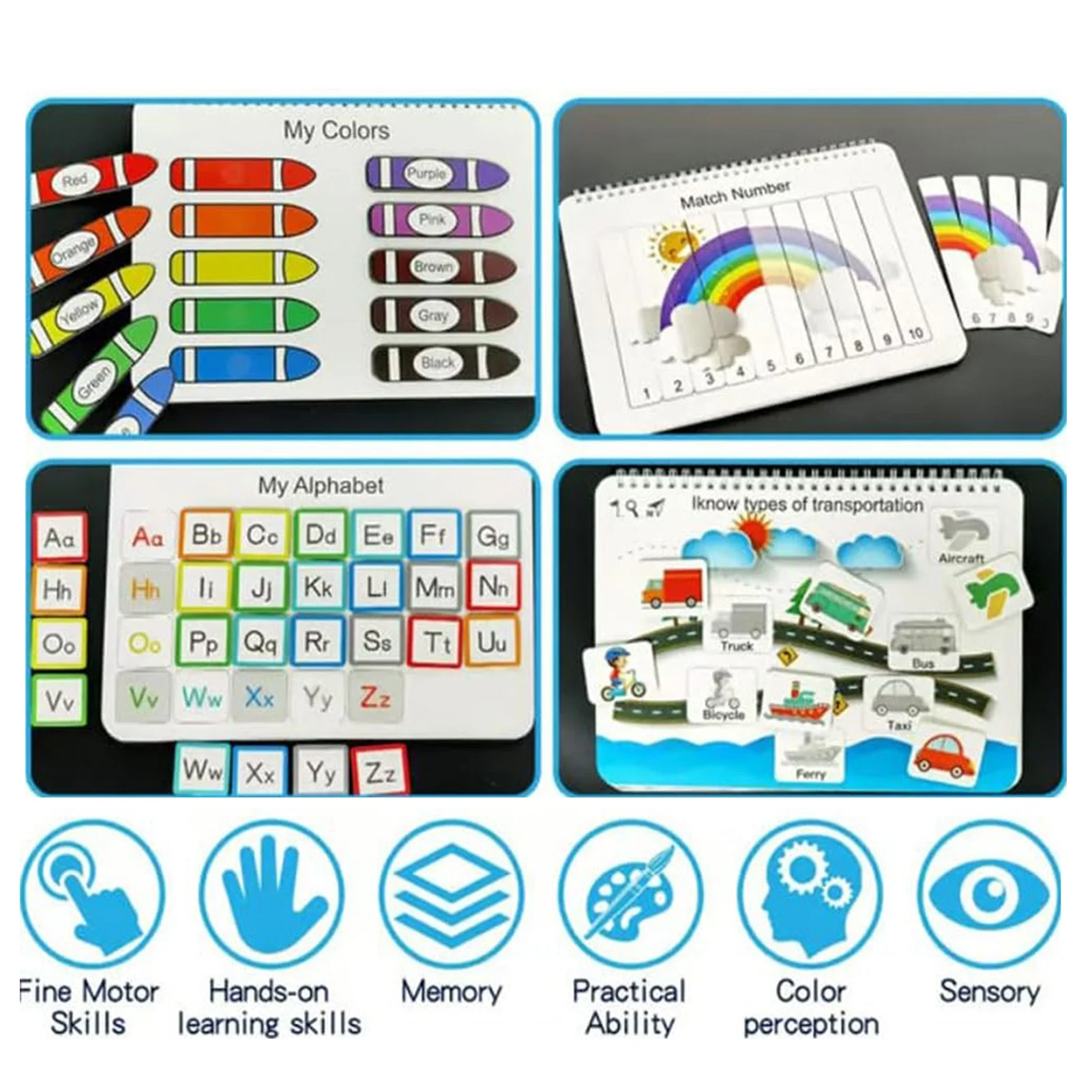 كتاب مونتيسوري مشغول للأطفال 12 موضوعًا لأنشطة التعلم لمرحلة ما قبل المدرسة لعبة تعليمية للأطفال الصغار في المدرسة المنزلية ورياض الأطفال