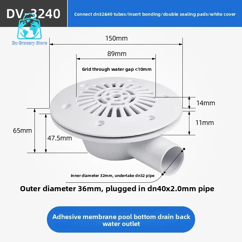 Film Swimming Pool Main Drain Fish Pond Bottom Leakage Sewage Outlet Accessories