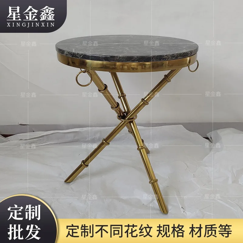 New Chinese stainless steel marble surface bamboo joint living room corner few wholesale